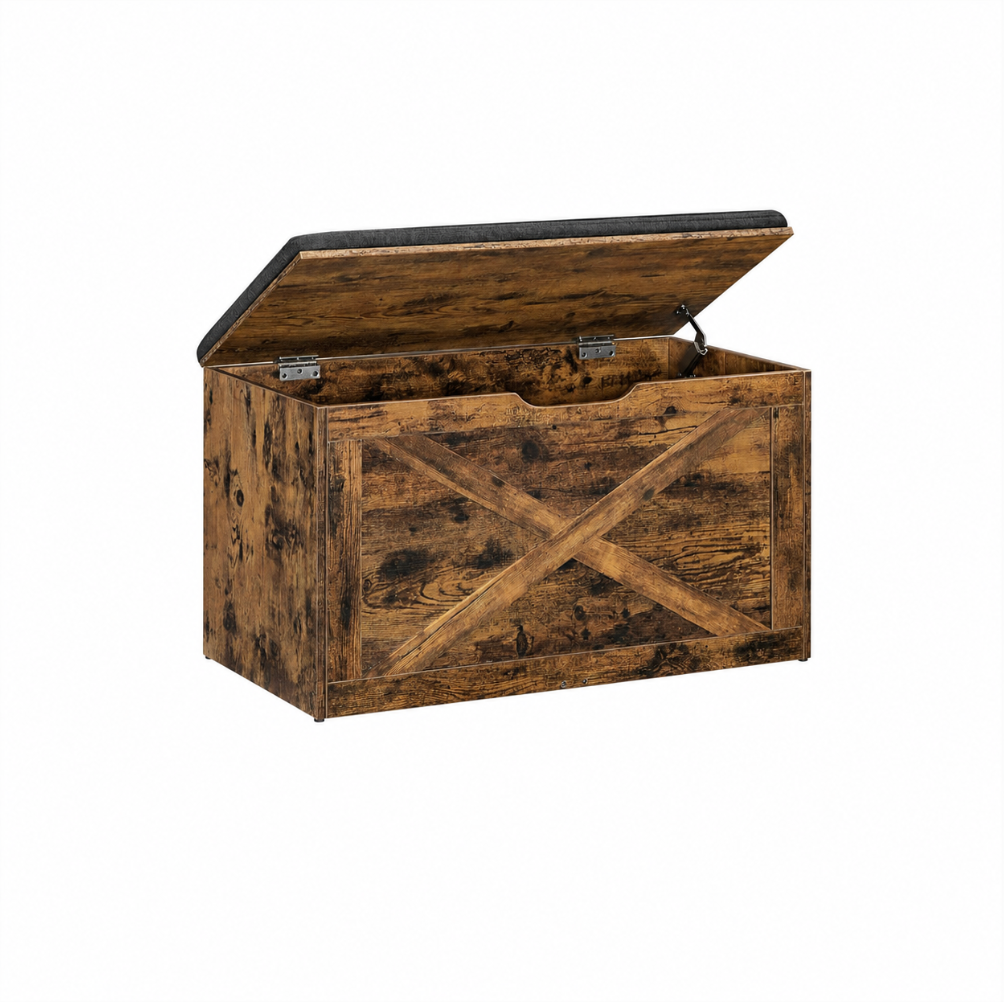 Rustic Brown Storage Bench with Padding