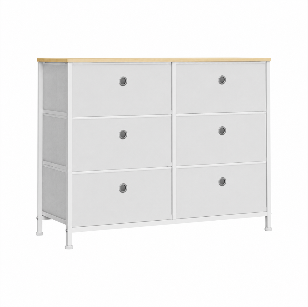 White 6 Drawer Fabric Dresser