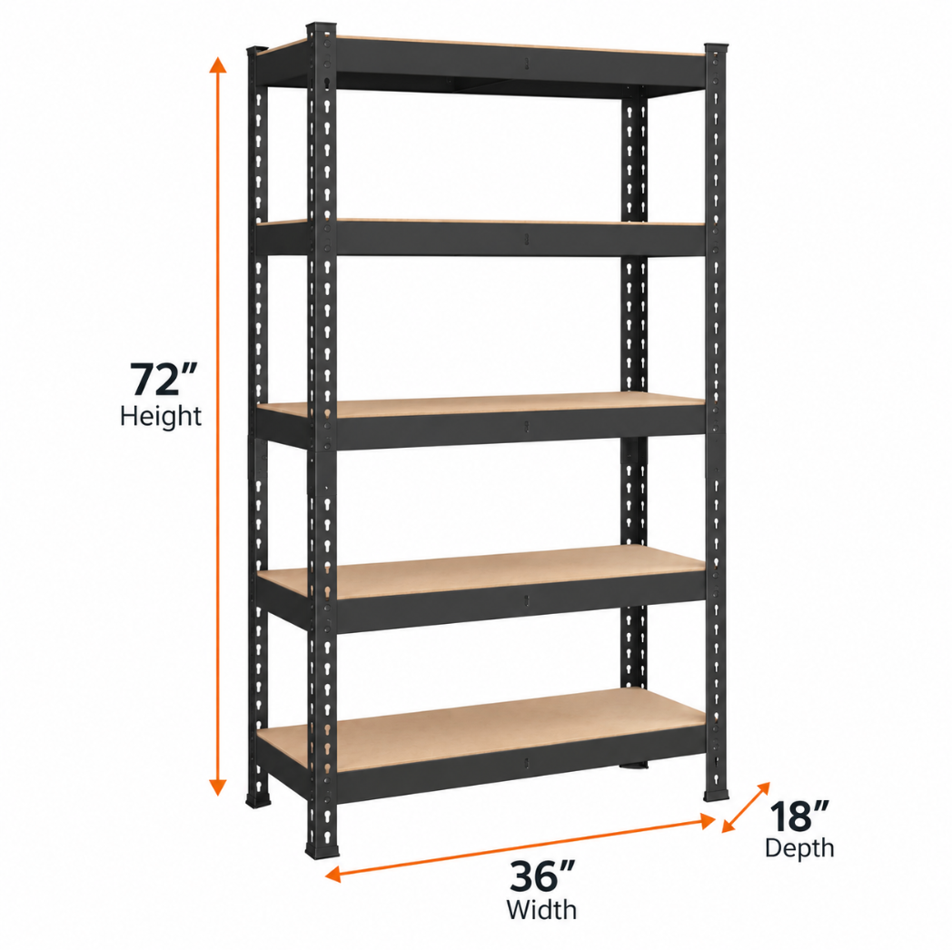 Heavy Duty 5-Tier Rivet Shelf – 72”H x 36”W x 18”D