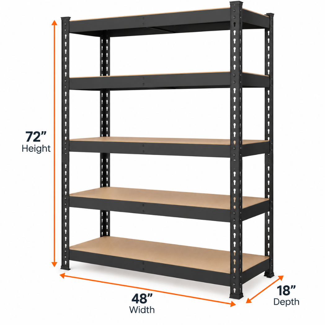 Heavy Duty 5-Tier Rivet Shelf – 72”H x 48”W x 18”D