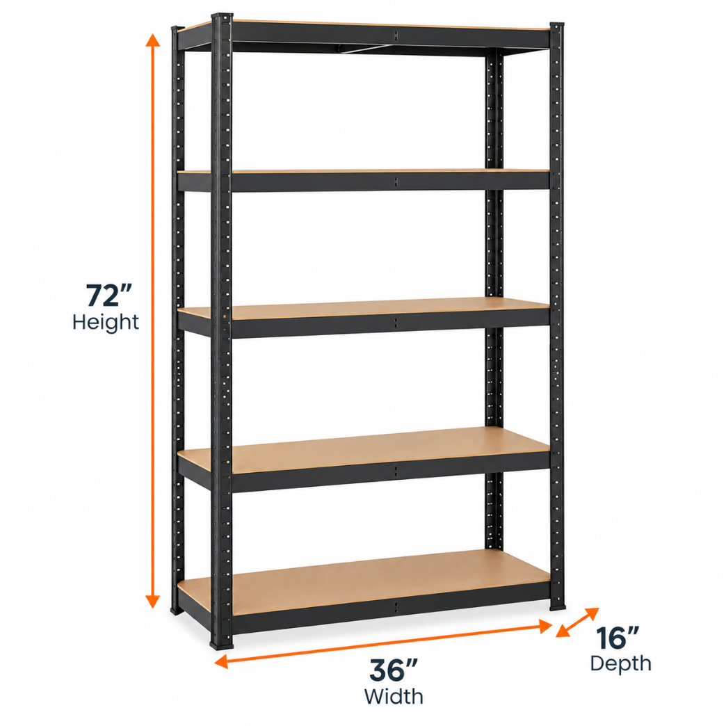 Heavy Duty 5-Tier Slot-Post Metal Shelf – 72”H x 36”W x 16”D