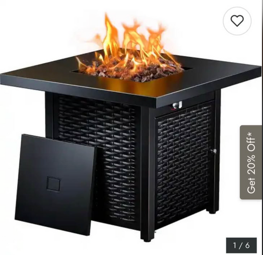 28-Inch Propane Fire Pit Table – 50,000 BTU CSA-Listed Outdoor Gas Fire Pit with Lid & Lava Rock – Patio Backyard Heater